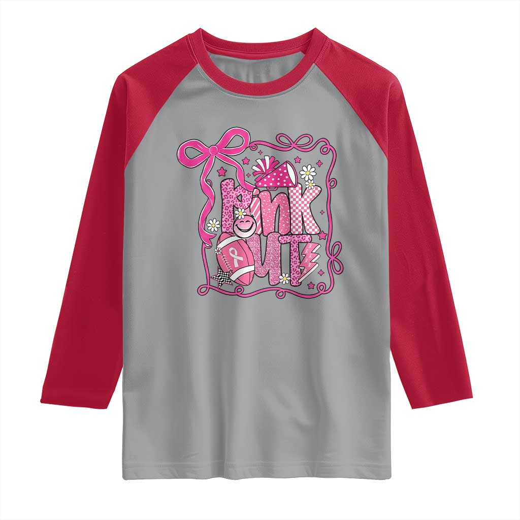 Pink Out Raglan Shirt Football Support Breast Cancer Gift TS12 Sport Gray Red Print Your Wear