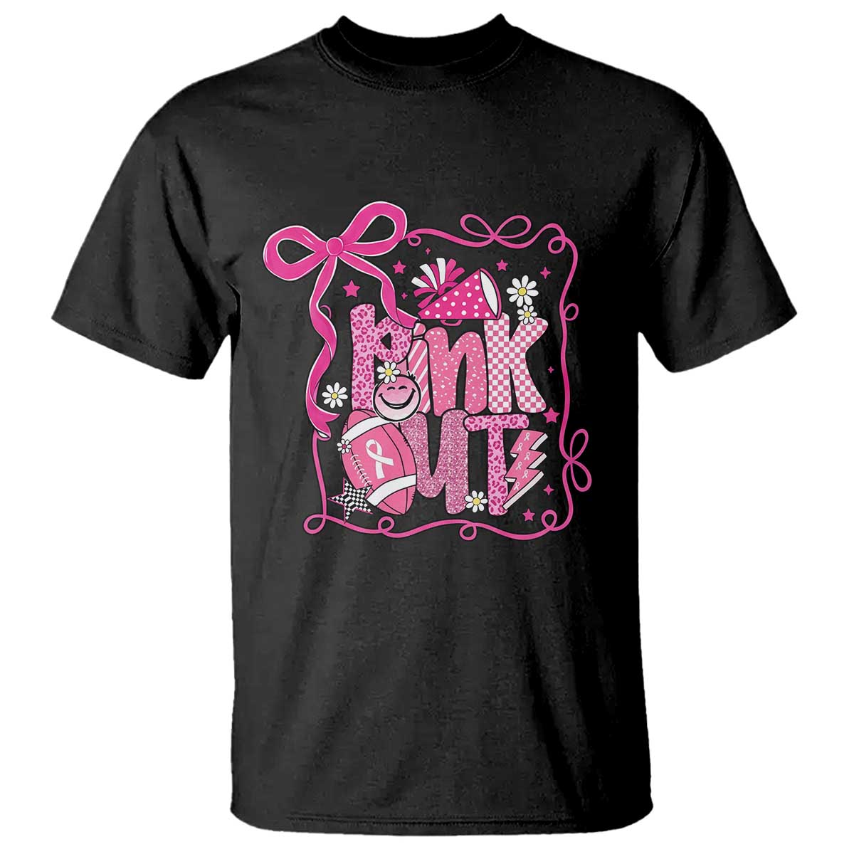Pink Out T Shirt Football Support Breast Cancer Gift TS12 Black Print Your Wear
