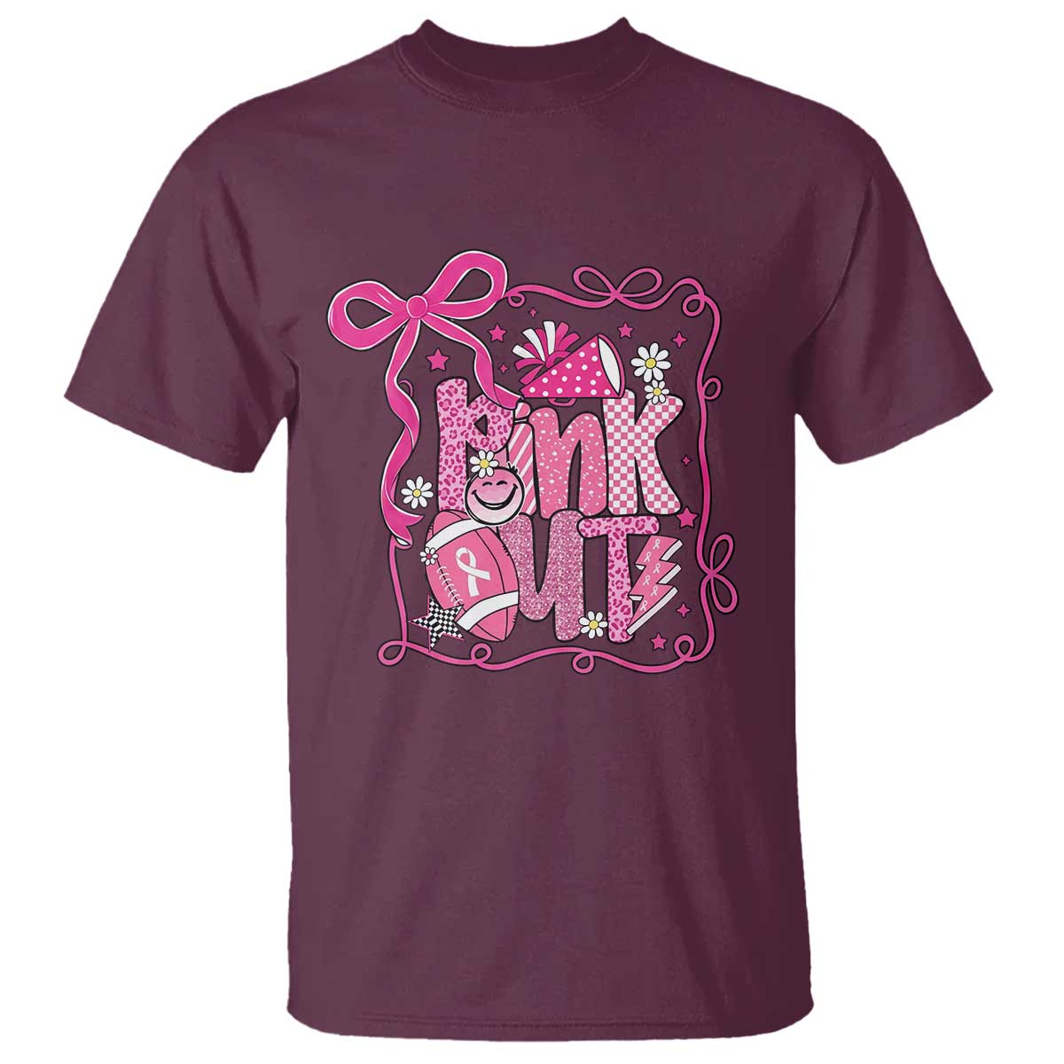 Pink Out T Shirt Football Support Breast Cancer Gift TS12 Maroon Print Your Wear