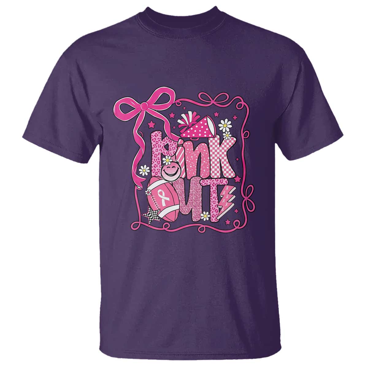 Pink Out T Shirt Football Support Breast Cancer Gift TS12 Purple Print Your Wear