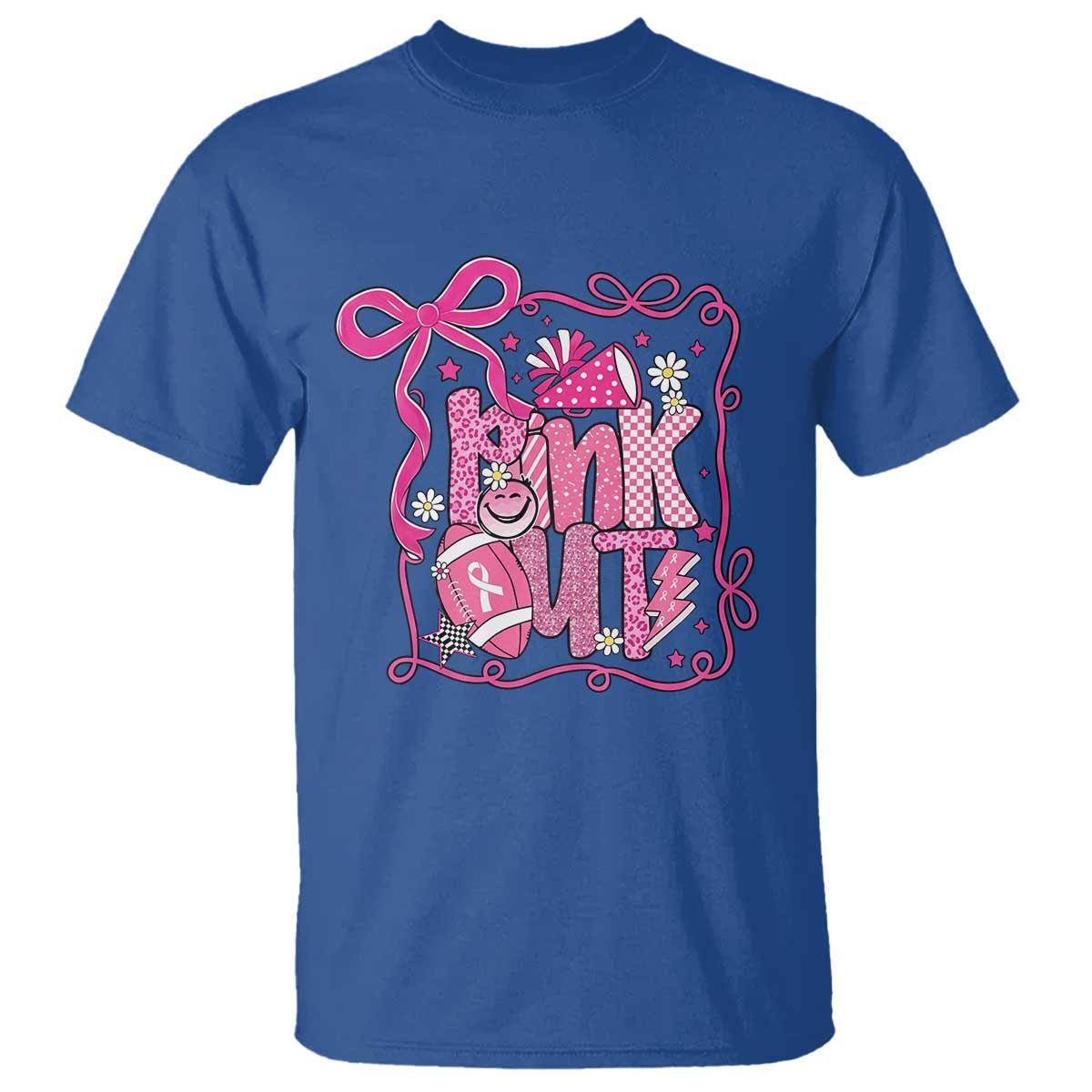Pink Out T Shirt Football Support Breast Cancer Gift TS12 Royal Blue Print Your Wear