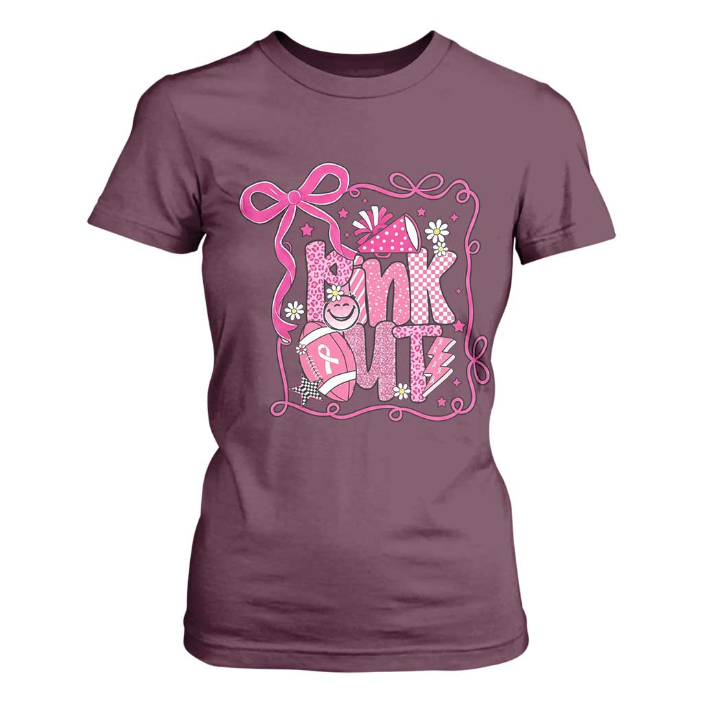 Pink Out T Shirt For Women Football Support Breast Cancer Gift TS12 Maroon Print Your Wear