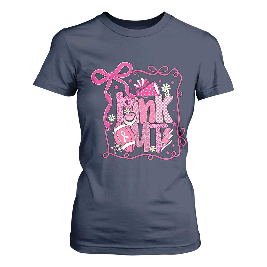 Pink Out T Shirt For Women Football Support Breast Cancer Gift TS12 Navy Print Your Wear