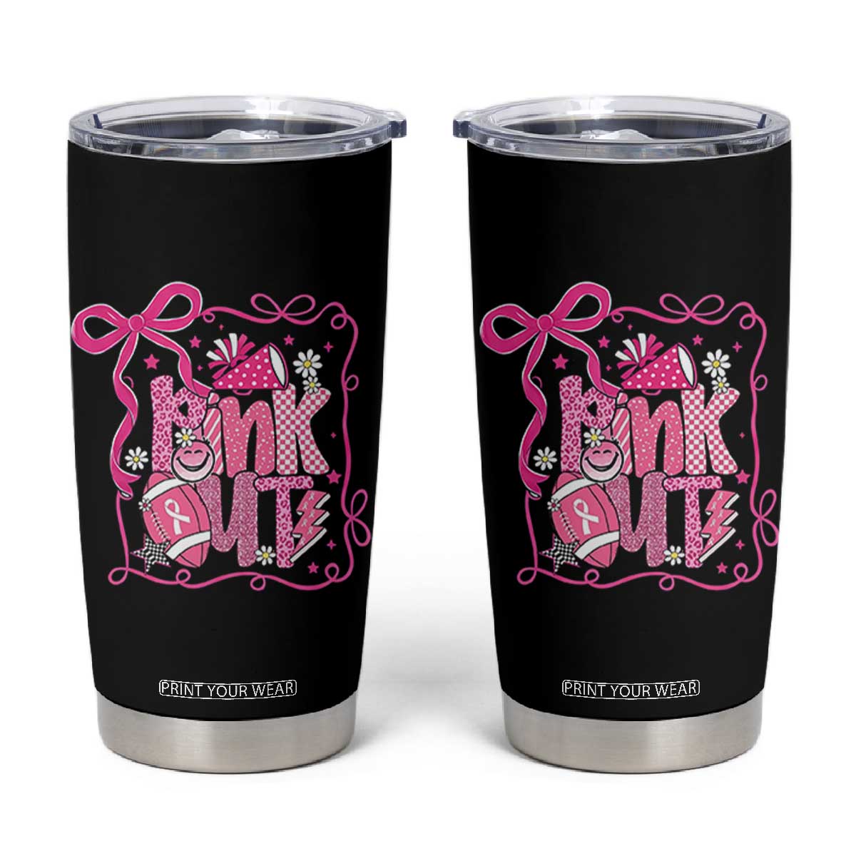 Pink Out Tumbler Cup Football Support Breast Cancer Gift TS12 Black Print Your Wear