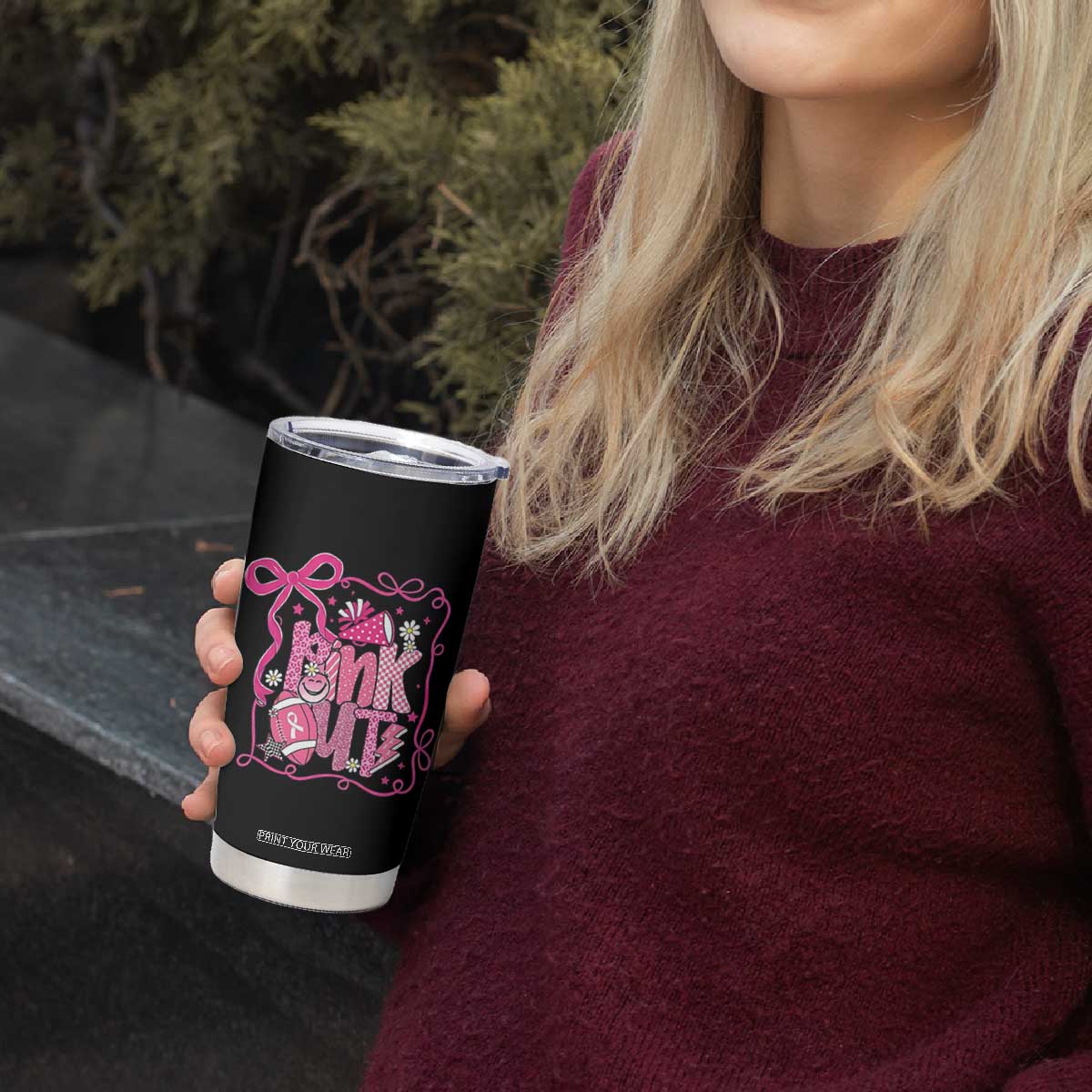 Pink Out Tumbler Cup Football Support Breast Cancer Gift TS12 Print Your Wear