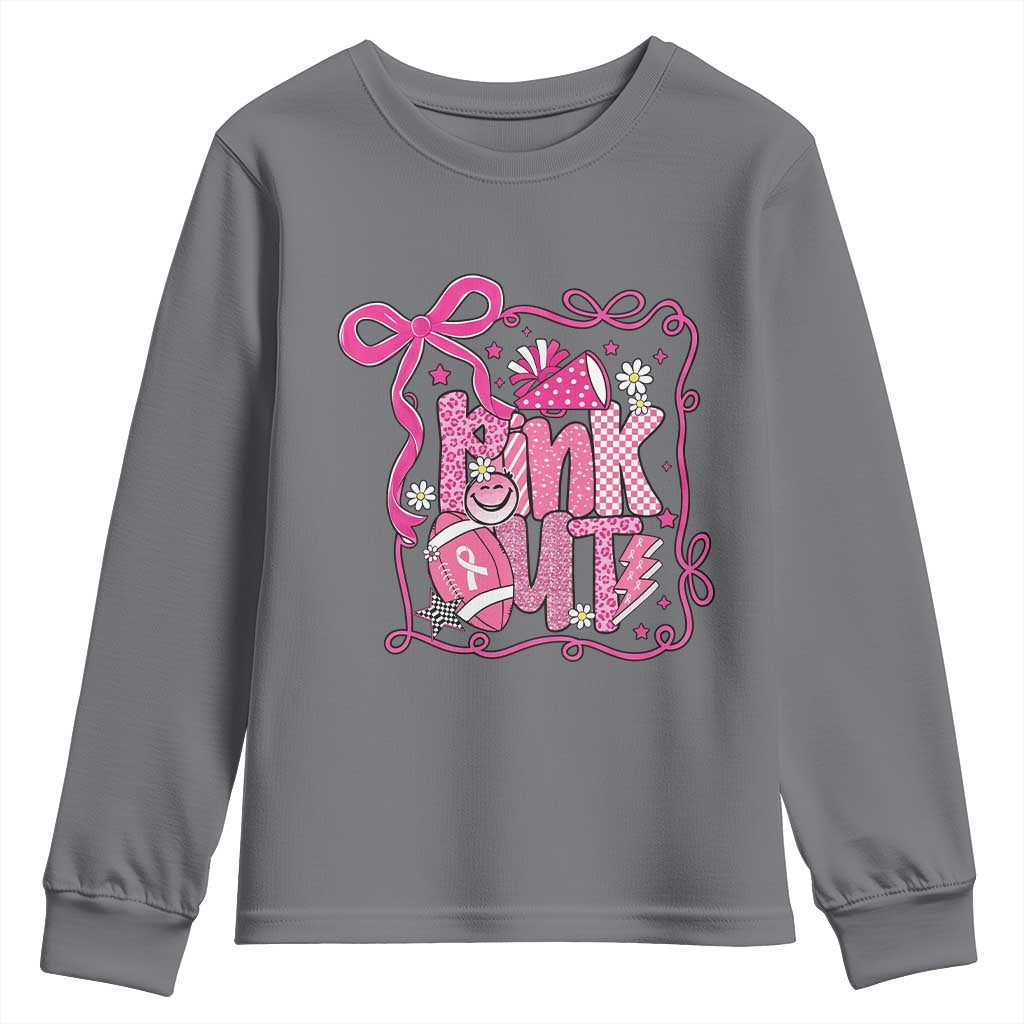 Pink Out Youth Sweatshirt Football Support Breast Cancer Gift TS12 Charcoal Print Your Wear