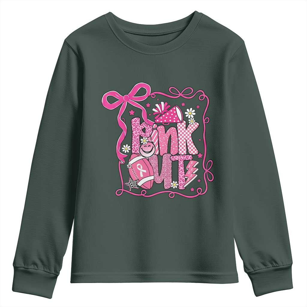 Pink Out Youth Sweatshirt Football Support Breast Cancer Gift TS12 Dark Forest Green Print Your Wear