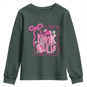 Pink Out Youth Sweatshirt Football Support Breast Cancer Gift TS12 Dark Forest Green Print Your Wear