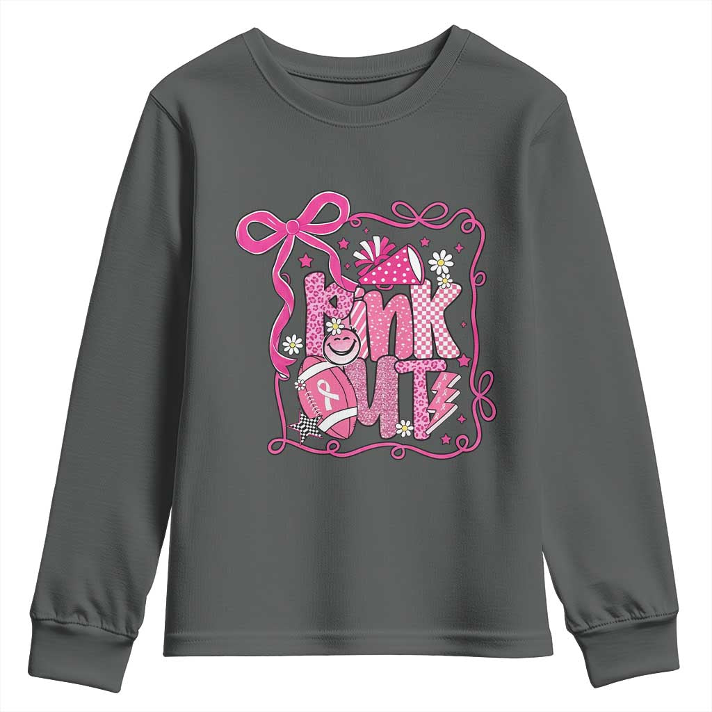 Pink Out Youth Sweatshirt Football Support Breast Cancer Gift TS12 Dark Heather Print Your Wear