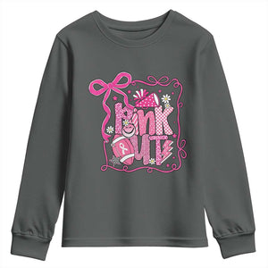 Pink Out Youth Sweatshirt Football Support Breast Cancer Gift TS12 Dark Heather Print Your Wear