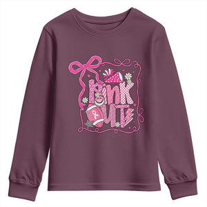 Pink Out Youth Sweatshirt Football Support Breast Cancer Gift TS12 Maroon Print Your Wear