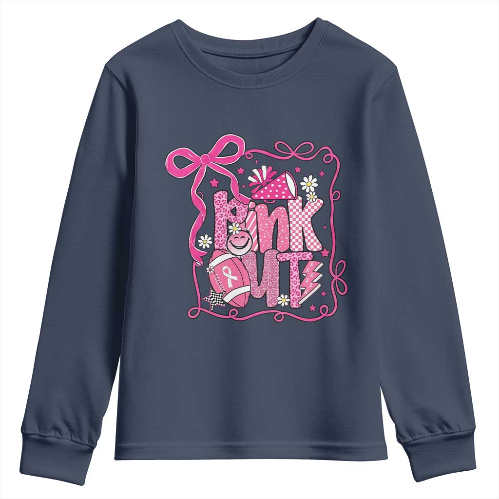 Pink Out Youth Sweatshirt Football Support Breast Cancer Gift TS12 Navy Print Your Wear