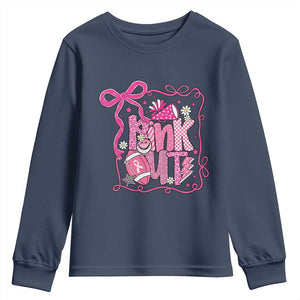 Pink Out Youth Sweatshirt Football Support Breast Cancer Gift TS12 Navy Print Your Wear