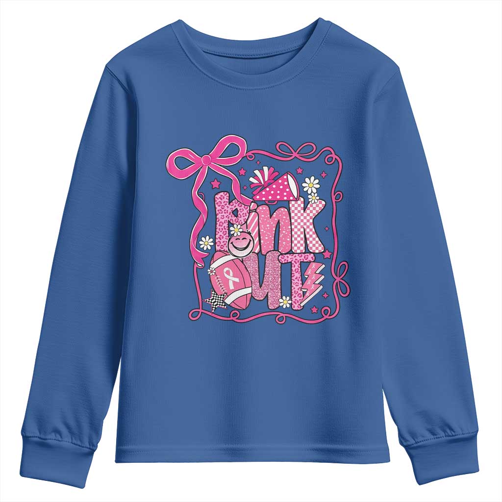 Pink Out Youth Sweatshirt Football Support Breast Cancer Gift TS12 Royal Blue Print Your Wear