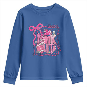 Pink Out Youth Sweatshirt Football Support Breast Cancer Gift TS12 Royal Blue Print Your Wear