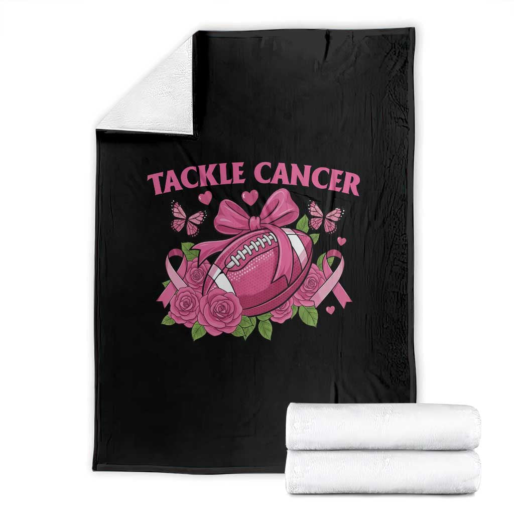 Tackle Cancer Throw Blanket Football Breast Cancer Awareness Pink Ribbon TS12 Black Print Your Wear