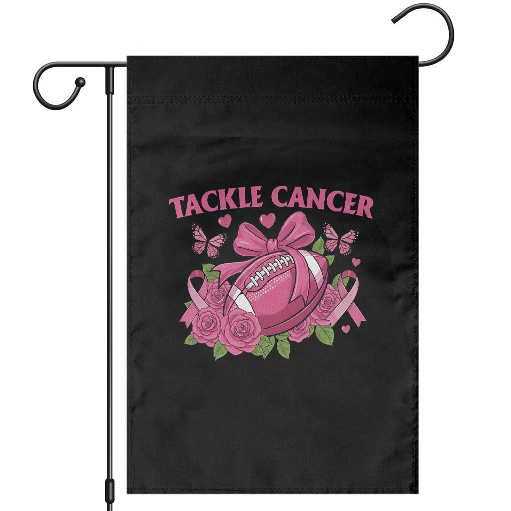 Tackle Cancer Garden Flag Football Breast Cancer Awareness Pink Ribbon TS12 Black Print Your Wear