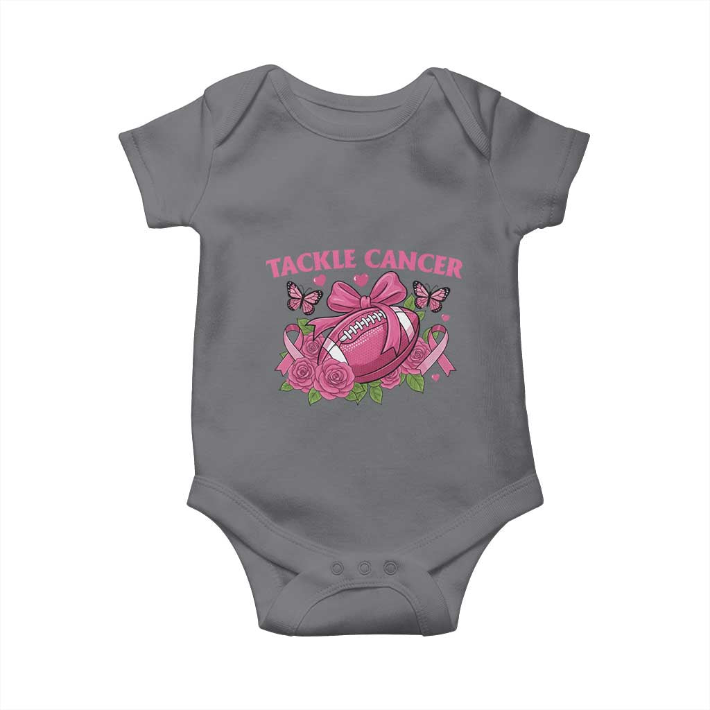 Tackle Cancer Baby Onesie Football Breast Cancer Awareness Pink Ribbon TS12 Charcoal Print Your Wear