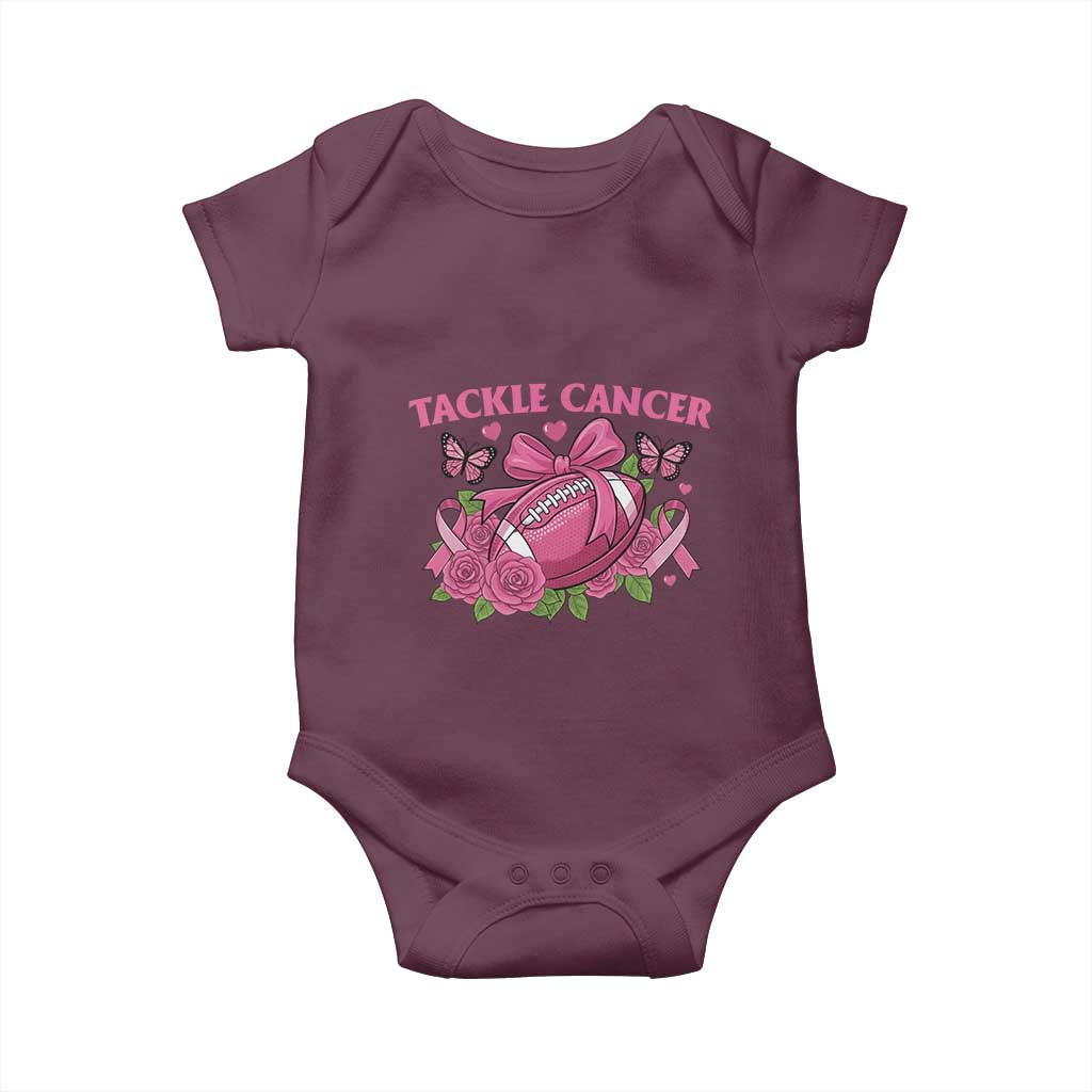 Tackle Cancer Baby Onesie Football Breast Cancer Awareness Pink Ribbon TS12 Maroon Print Your Wear