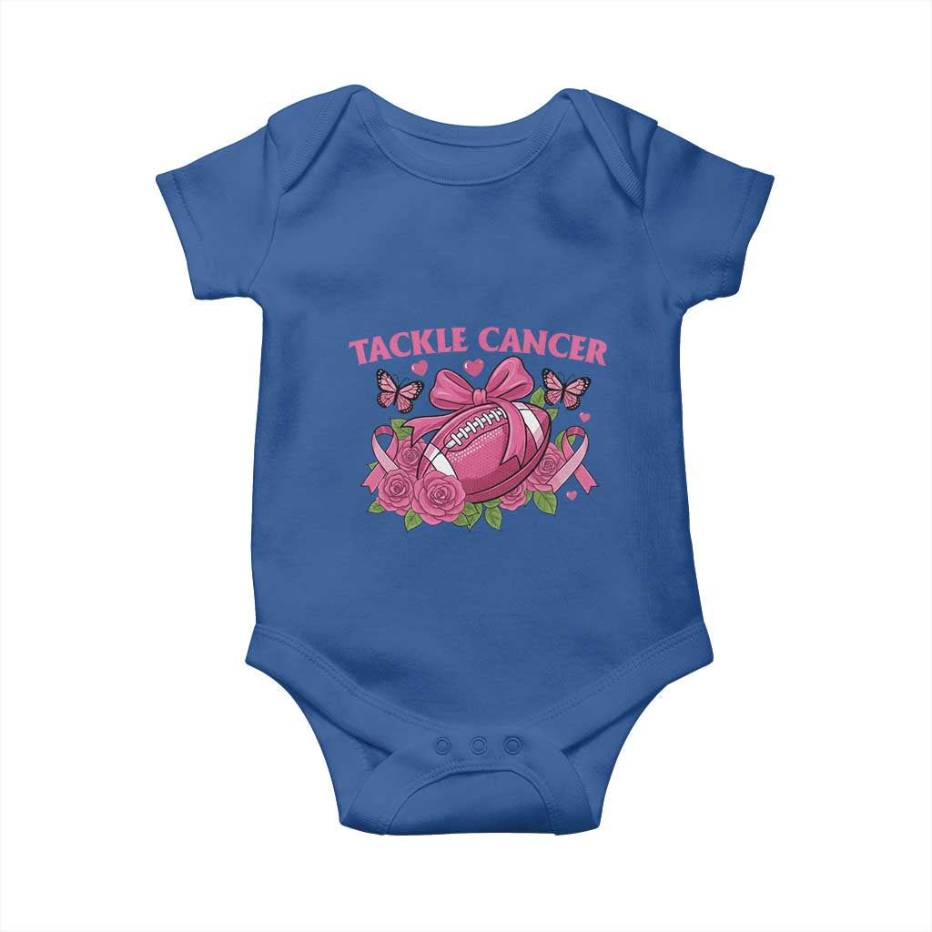 Tackle Cancer Baby Onesie Football Breast Cancer Awareness Pink Ribbon TS12 Royal Blue Print Your Wear