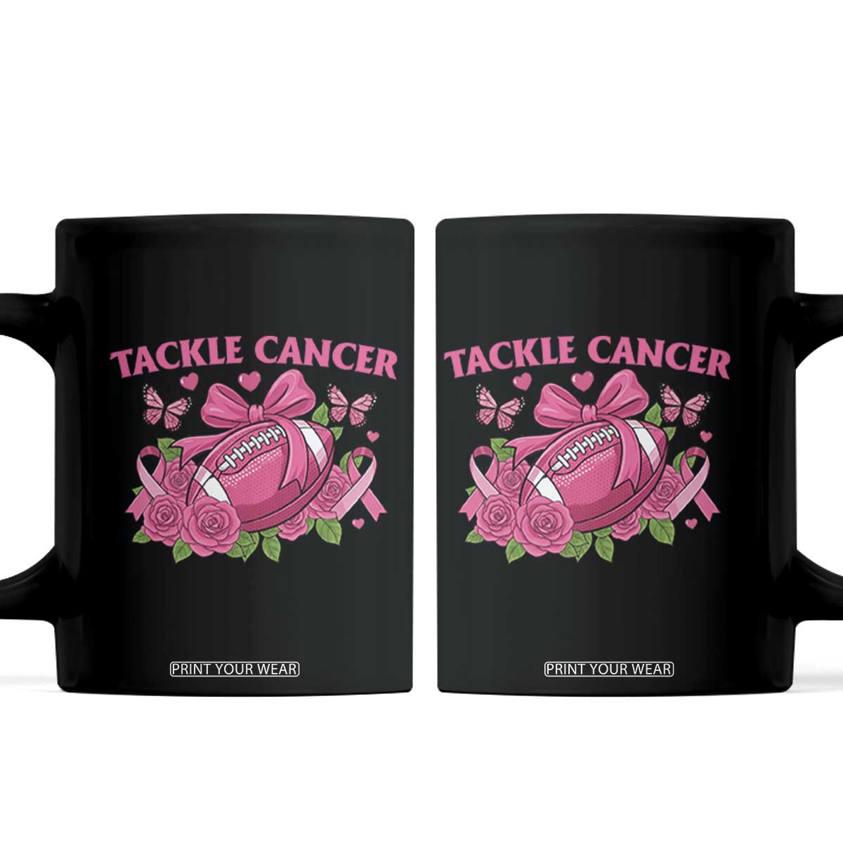 Tackle Cancer Coffee Mug Football Breast Cancer Awareness Pink Ribbon TS12 Black Print Your Wear