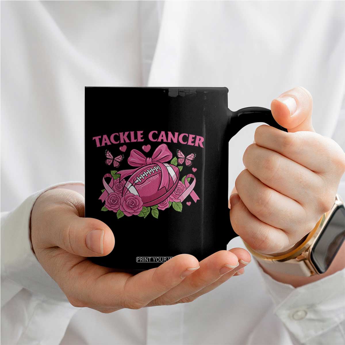 Tackle Cancer Coffee Mug Football Breast Cancer Awareness Pink Ribbon TS12 Print Your Wear