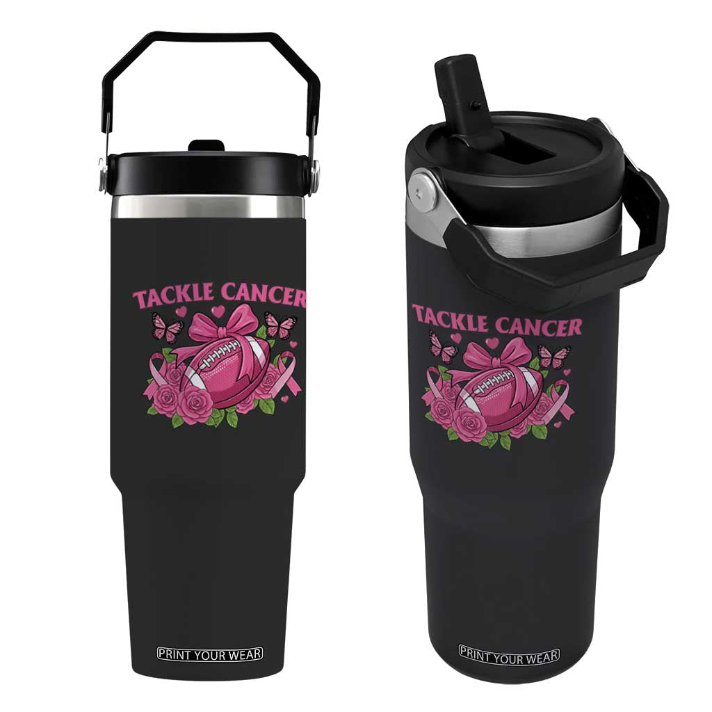 Tackle Cancer Flip Straw Tumbler Football Breast Cancer Awareness Pink Ribbon TS12 One Size: 30 oz Black Print Your Wear