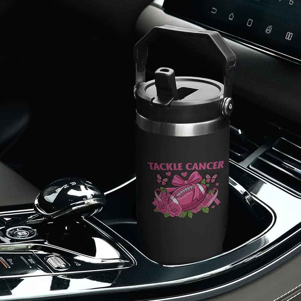 Tackle Cancer Flip Straw Tumbler Football Breast Cancer Awareness Pink Ribbon TS12 Print Your Wear