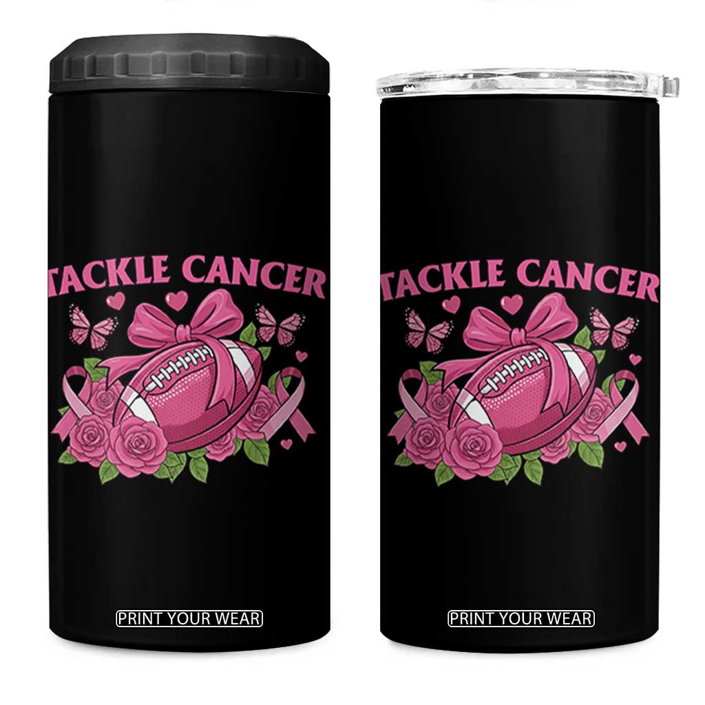 Tackle Cancer 4 in 1 Can Cooler Tumbler Football Breast Cancer Awareness Pink Ribbon TS12 One Size: 16 oz Black Print Your Wear