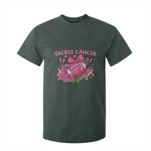 Tackle Cancer T Shirt For Kid Football Breast Cancer Awareness Pink Ribbon TS12 Dark Forest Green Print Your Wear