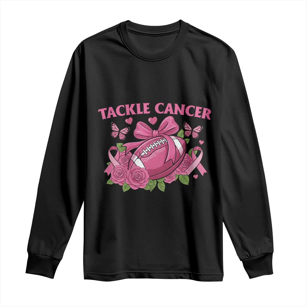Tackle Cancer Long Sleeve Shirt Football Breast Cancer Awareness Pink Ribbon TS12 Black Print Your Wear