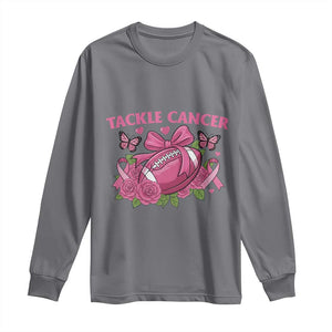 Tackle Cancer Long Sleeve Shirt Football Breast Cancer Awareness Pink Ribbon TS12 Charcoal Print Your Wear
