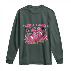 Tackle Cancer Long Sleeve Shirt Football Breast Cancer Awareness Pink Ribbon TS12 Dark Forest Green Print Your Wear