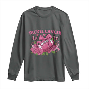 Tackle Cancer Long Sleeve Shirt Football Breast Cancer Awareness Pink Ribbon TS12 Dark Heather Print Your Wear