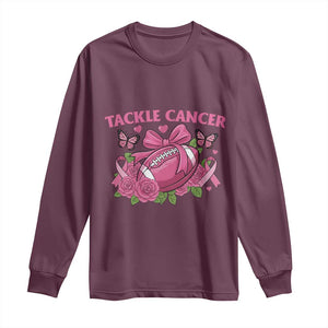 Tackle Cancer Long Sleeve Shirt Football Breast Cancer Awareness Pink Ribbon TS12 Maroon Print Your Wear
