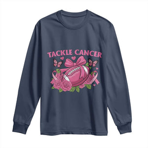Tackle Cancer Long Sleeve Shirt Football Breast Cancer Awareness Pink Ribbon TS12 Navy Print Your Wear