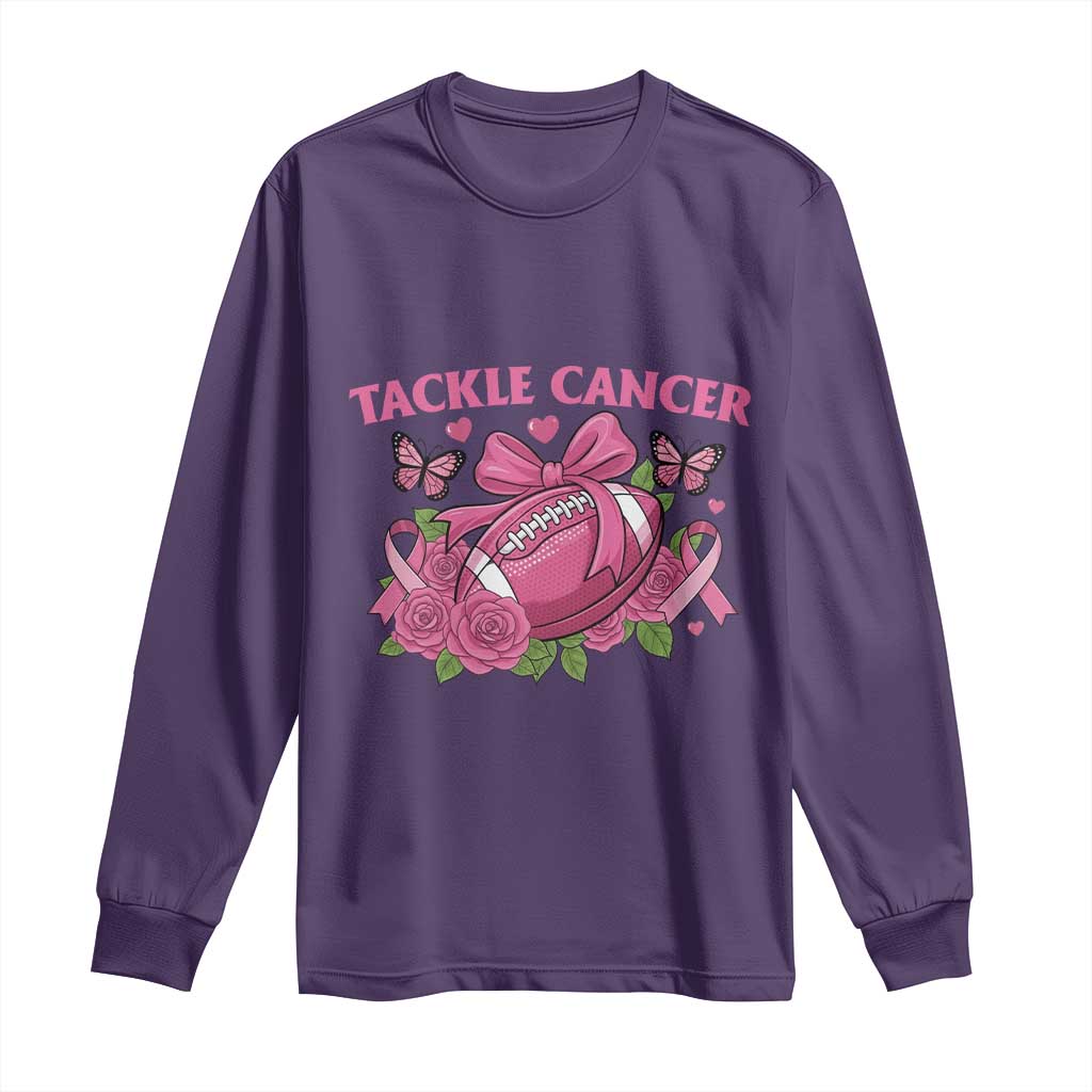 Tackle Cancer Long Sleeve Shirt Football Breast Cancer Awareness Pink Ribbon TS12 Purple Print Your Wear