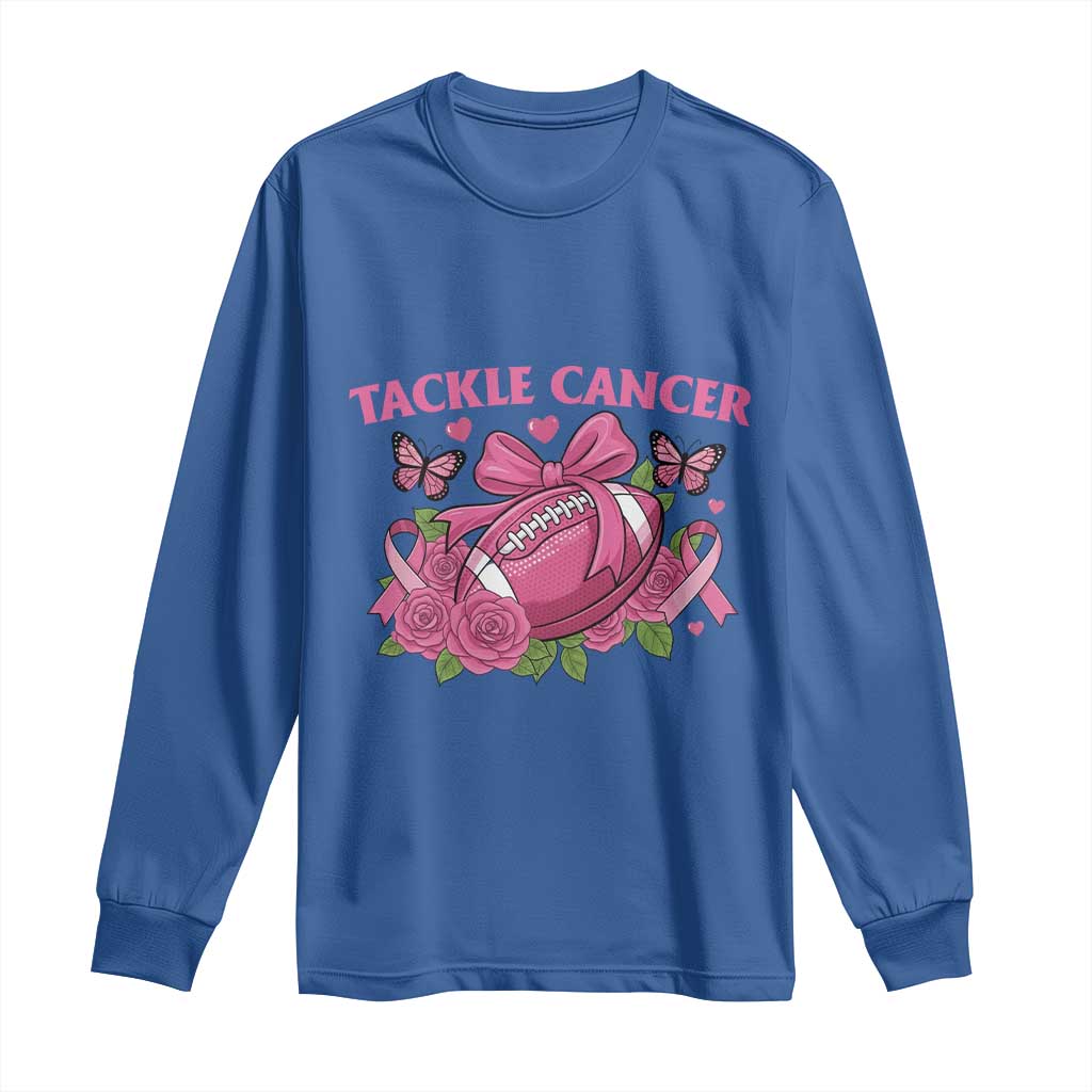 Tackle Cancer Long Sleeve Shirt Football Breast Cancer Awareness Pink Ribbon TS12 Royal Blue Print Your Wear