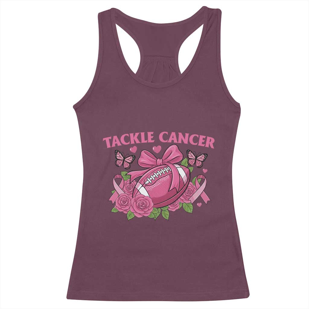 Tackle Cancer Racerback Tank Top Football Breast Cancer Awareness Pink Ribbon TS12 Maroon Print Your Wear
