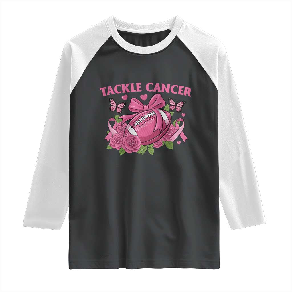 Tackle Cancer Raglan Shirt Football Breast Cancer Awareness Pink Ribbon TS12 Black White Print Your Wear