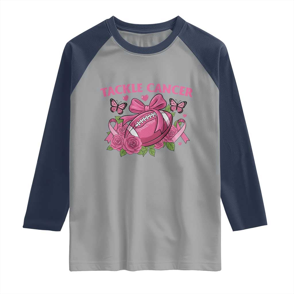 Tackle Cancer Raglan Shirt Football Breast Cancer Awareness Pink Ribbon TS12 Sport Gray Navy Print Your Wear