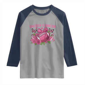 Tackle Cancer Raglan Shirt Football Breast Cancer Awareness Pink Ribbon TS12 Sport Gray Navy Print Your Wear