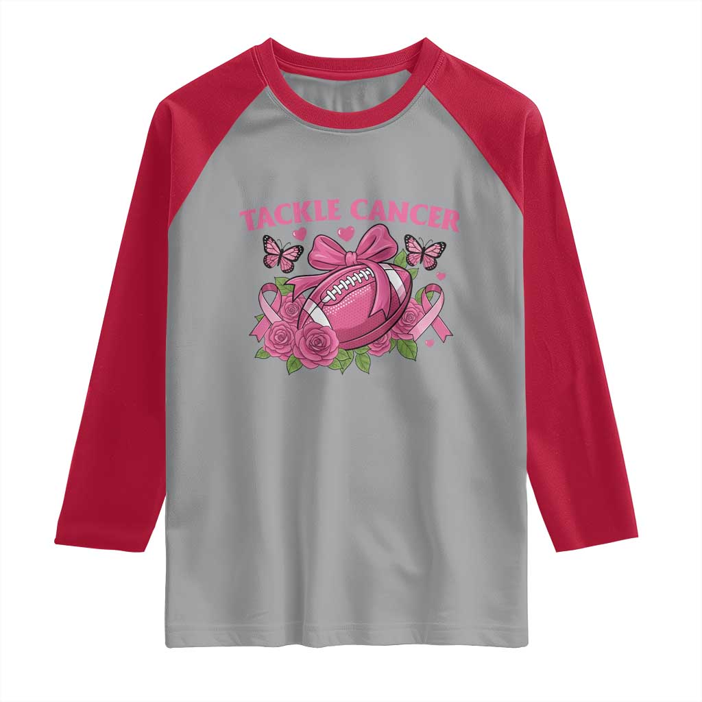 Tackle Cancer Raglan Shirt Football Breast Cancer Awareness Pink Ribbon TS12 Sport Gray Red Print Your Wear