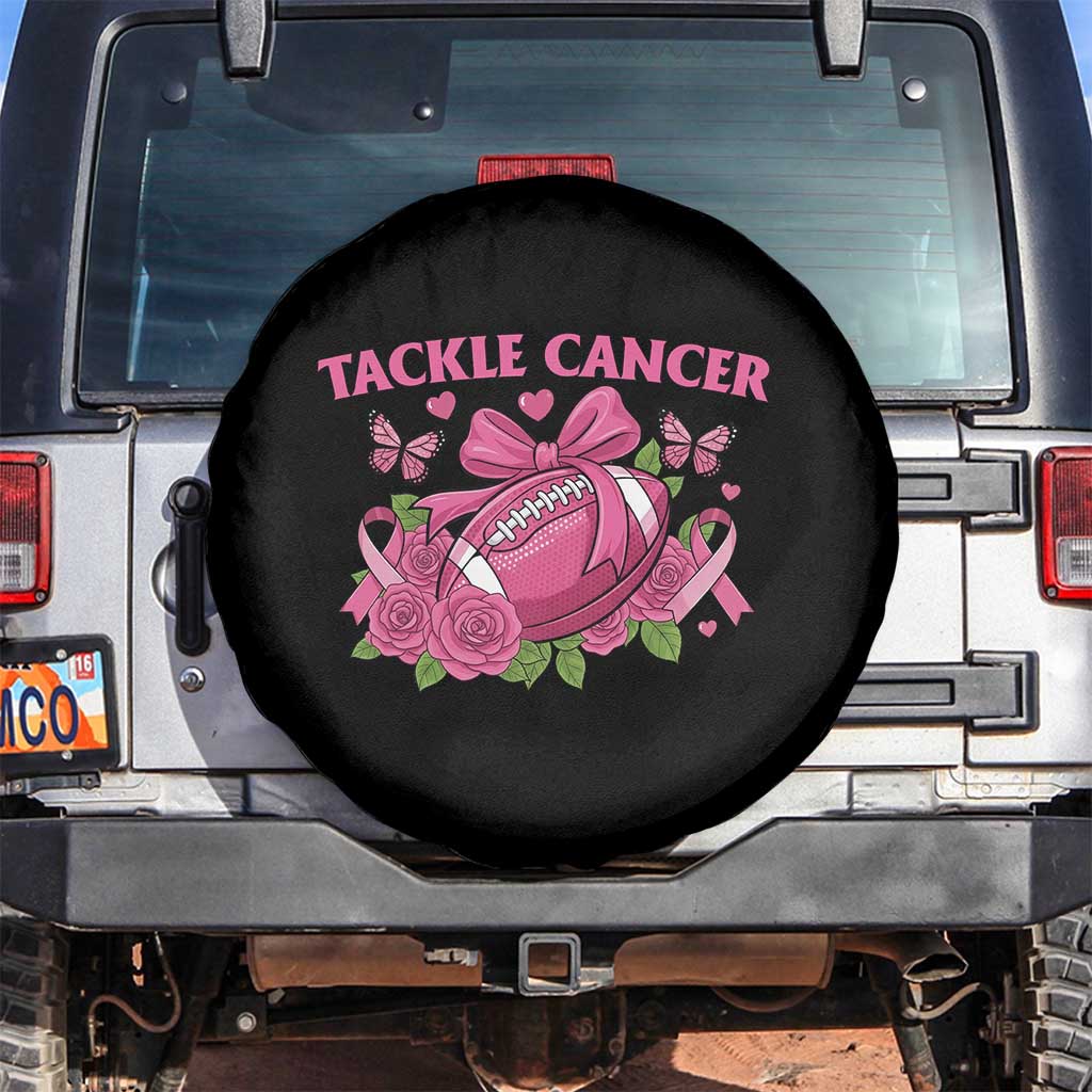Tackle Cancer Spare Tire Cover Football Breast Cancer Awareness Pink Ribbon TS12 No hole Black Print Your Wear
