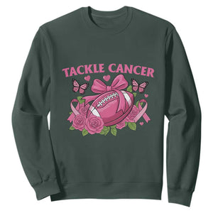 Tackle Cancer Sweatshirt Football Breast Cancer Awareness Pink Ribbon TS12 Dark Forest Green Print Your Wear