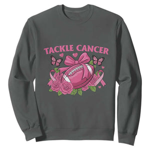 Tackle Cancer Sweatshirt Football Breast Cancer Awareness Pink Ribbon TS12 Dark Heather Print Your Wear