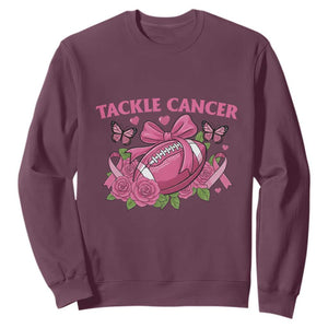 Tackle Cancer Sweatshirt Football Breast Cancer Awareness Pink Ribbon TS12 Maroon Print Your Wear