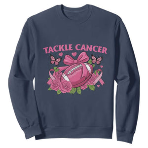 Tackle Cancer Sweatshirt Football Breast Cancer Awareness Pink Ribbon TS12 Navy Print Your Wear