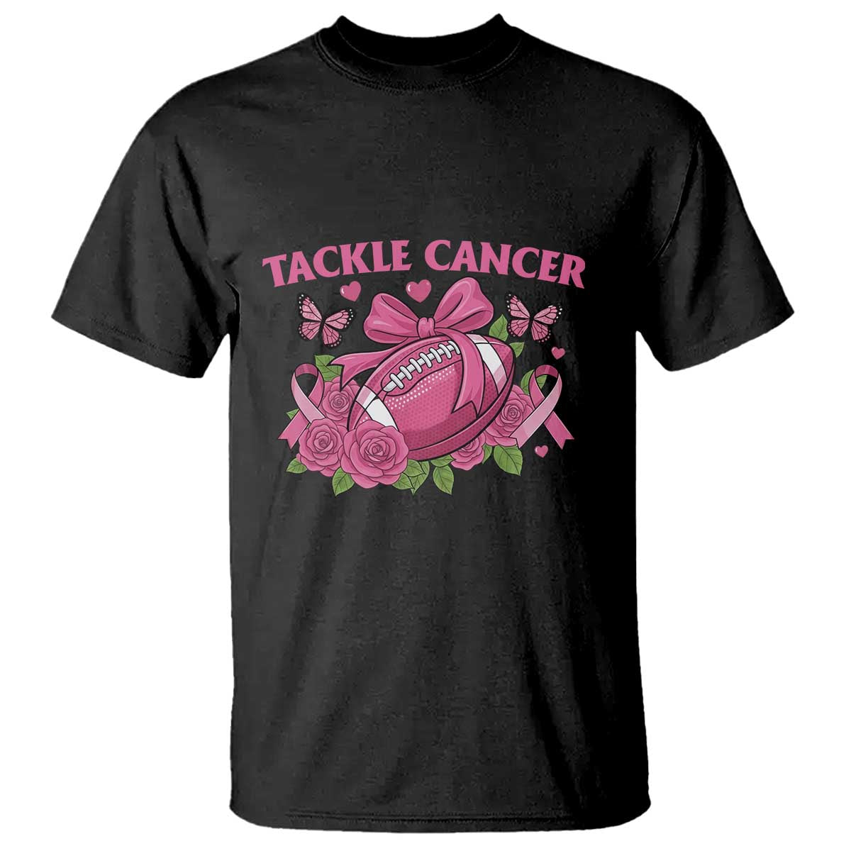 Tackle Cancer T Shirt Football Breast Cancer Awareness Pink Ribbon TS12 Black Print Your Wear