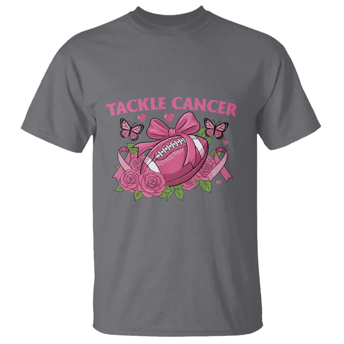 Tackle Cancer T Shirt Football Breast Cancer Awareness Pink Ribbon TS12 Charcoal Print Your Wear